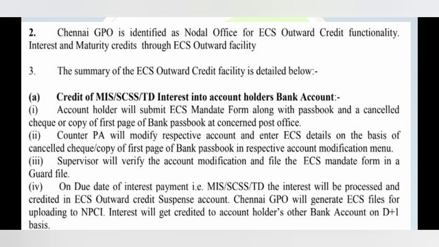 POST OFFICE INTEREST & MATURITY VALUE OF RD;MIS;SCSS,KVP;NSC;TD TO ANY BANK ACCOUNT VIA ECS MANDATE смотреть онлайн