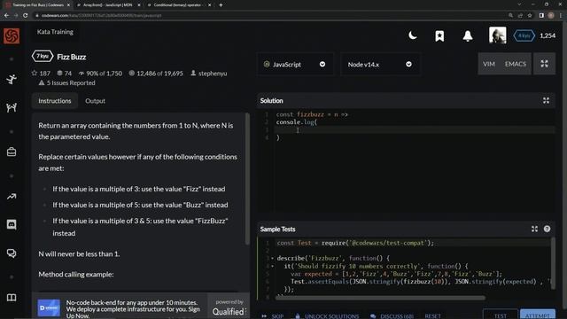 Codewars 7 kyu Fizz Buzz Javascript смотреть онлайн