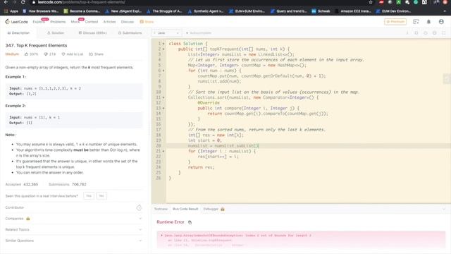My First Live Coding Video | Find most frequent K elements from a list смотреть онлайн