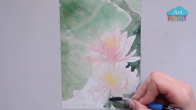 РИСУЕМ ЛИЛИИ НА ВОДЕ АКВАРЕЛЬЮ. КАК НАРИСОВАТЬ КУВШИНКИ смотреть онлайн