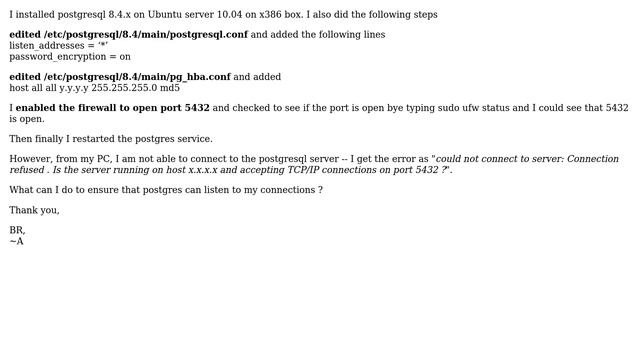 DevOps & SysAdmins: Unable to connect to PostgreSQL 8.4 on Ubuntu 10.04 server смотреть онлайн