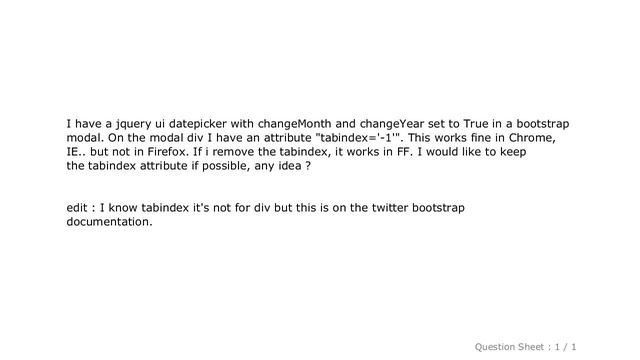 HTML : Jquery UI Datepicker not working with bootstrap and Firefox смотреть онлайн