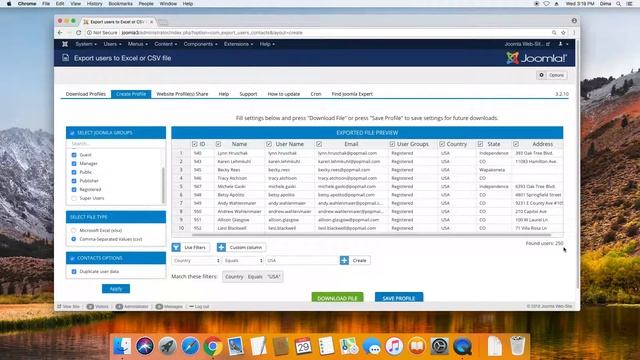 Export Joomla Users and Contacts Fields to Excel or CSV смотреть онлайн