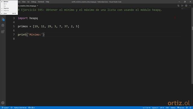 Python - Ejercicio 595: Obtener el Mínimo y el Máximo de una Lista usando el Módulo heapq смотреть онлайн