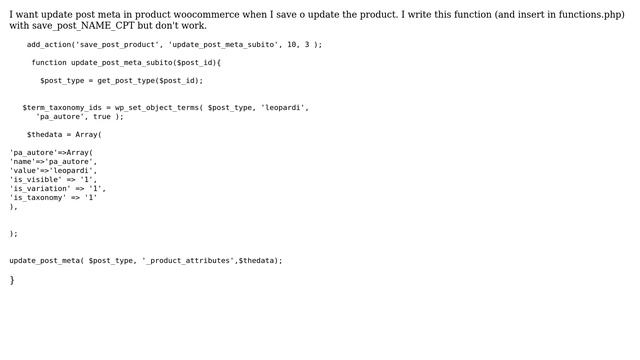 Wordpress: add action save post type and update post meta woocommerce смотреть онлайн