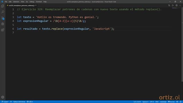 JavaScript - Ejercicio 329: Reemplazar Patrones de Cadenas con Nuevo Texto con el Método replace() смотреть онлайн