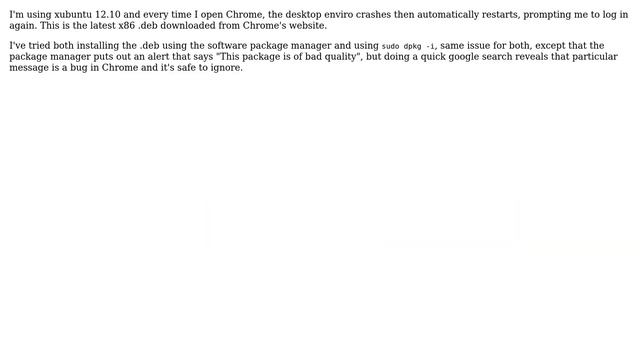 Google Chrome (not chromium) is crashing XFCE on startup. Where can I find some detailed logs of... смотреть онлайн