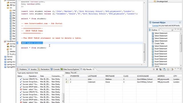 SQL QUERY DROP TABLE смотреть онлайн