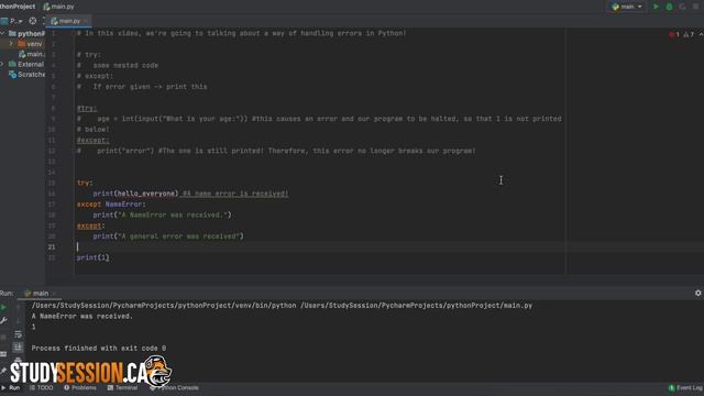 Try And Except Blocks In Python (Error Handling) смотреть онлайн