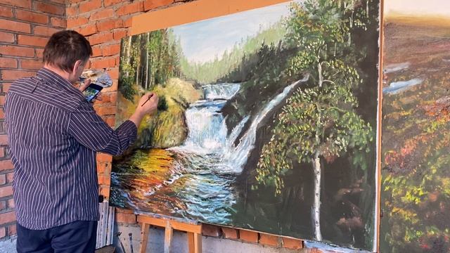 Работа на 2 холстах 100 на 150 см. Водопад Кивач Карелия, Пушкинская галерея Железноводск. Зилавди. смотреть онлайн