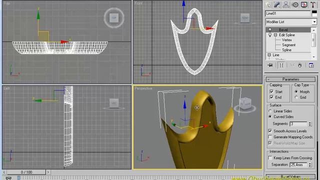 3dsMAX Урок 10. Модификаторы: Edit Spline, Bevel, Bevel Profile.