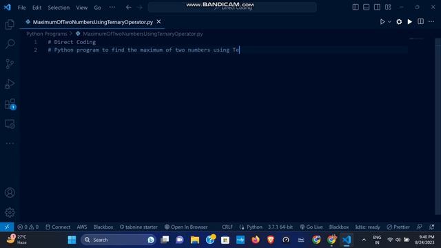 Maximum of two numbers Using Ternary Operator | Python 3 | Direct Coding | смотреть онлайн