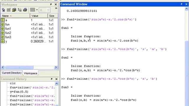 Методы вычислений в MATLAB. Исследование функций, встраиваемые и анонимные функции. Урок 60 смотреть онлайн