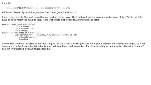 OSError: [Errno 22] Invalid argument: 'The Game (John Smith)\n.txt' (2 Solutions!!) смотреть онлайн