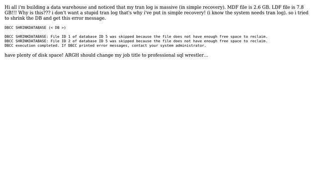 SQL Server large transaction log for simple recovery model? help! смотреть онлайн