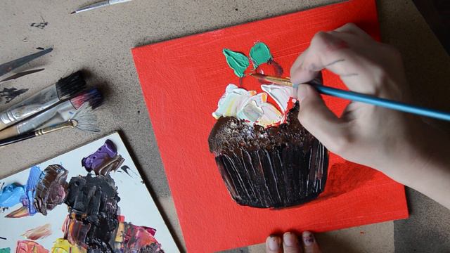 Рисуем кексик/Painting cupcake смотреть онлайн