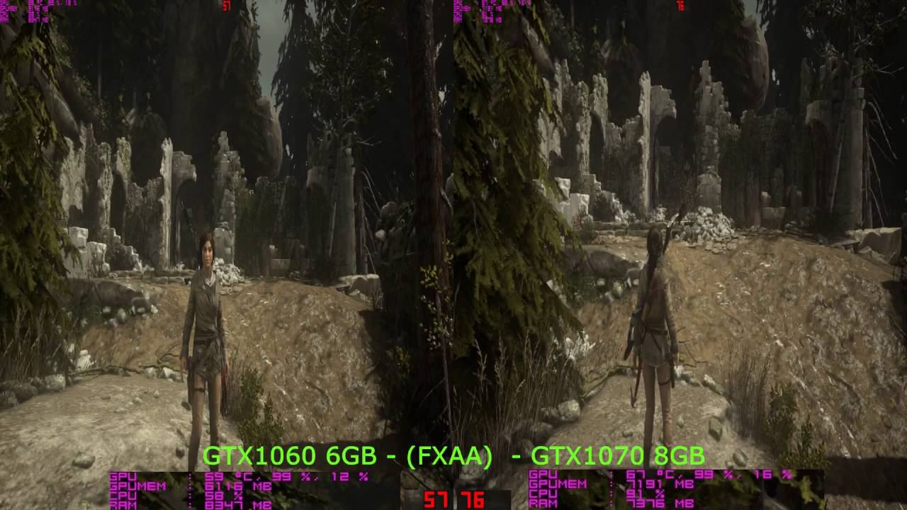 Rise of the Tomb Raider использования видеопамяти GTX1060, GTX1070 смотреть онлайн