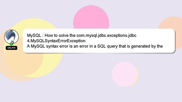 MySQL : How to solve the com.mysql.jdbc.exceptions.jdbc4.MySQLSyntaxErrorException смотреть онлайн