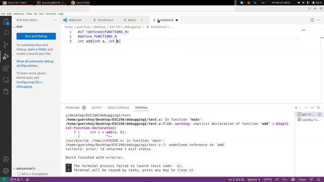 Debugging with Multiple Files in VS Code + -lm flag смотреть онлайн