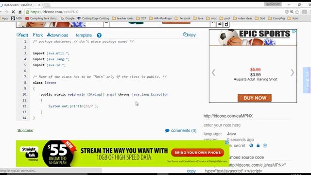 Using Ideone com to check code for Ch2 7 Assignment смотреть онлайн