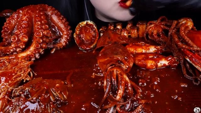ASMR SPICY SEAFOOD, SPICY ENOKI  MUSHROOM, OCTOPUS, SQUID, CRAB, SHRIMP해물찜 먹방, 팽이버섯 먹방 MUKBANG