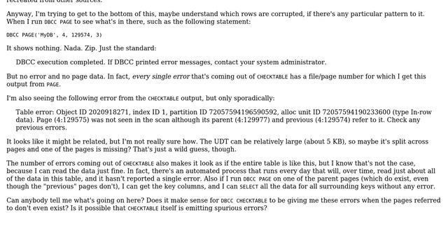 DevOps & SysAdmins: Why does DBCC CHECKTABLE report errors on non-existent pages? смотреть онлайн