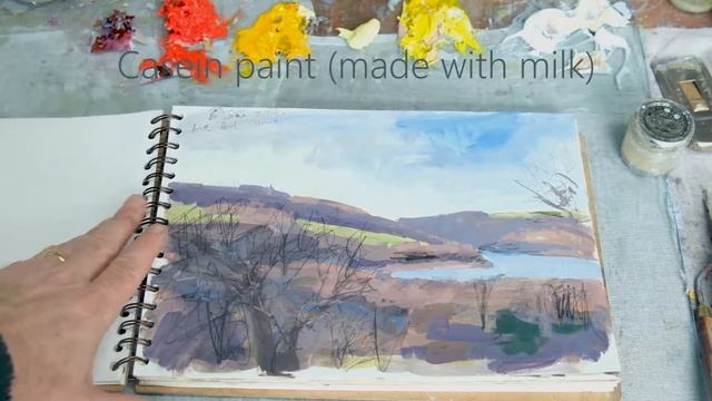 Sketchbook review - painting and drawing plein air using casein, charcoal and graphite. смотреть онлайн