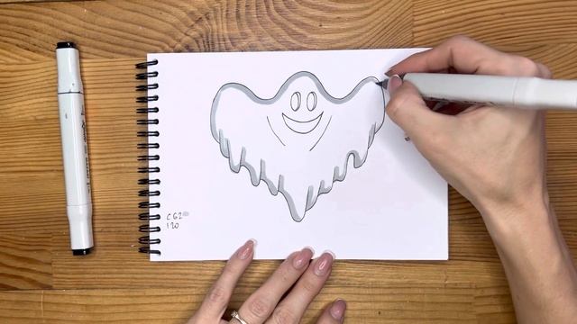 Как нарисовать приведение карандашом и скетч маркерами | Рисунок для детей, поэтапно и легко смотреть онлайн