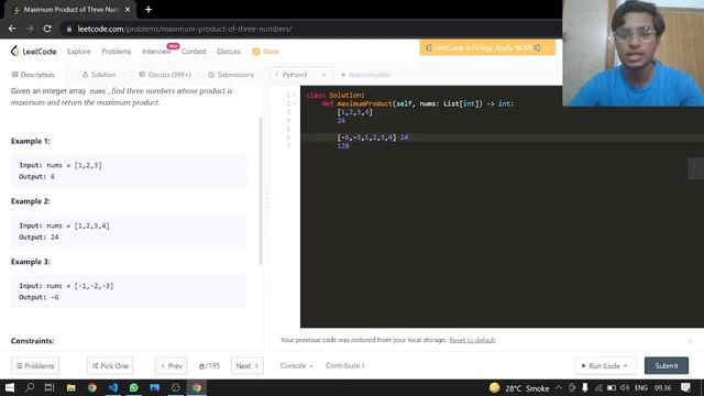 628. Maximum Product of Three Numbers | Leetcode | Python смотреть онлайн