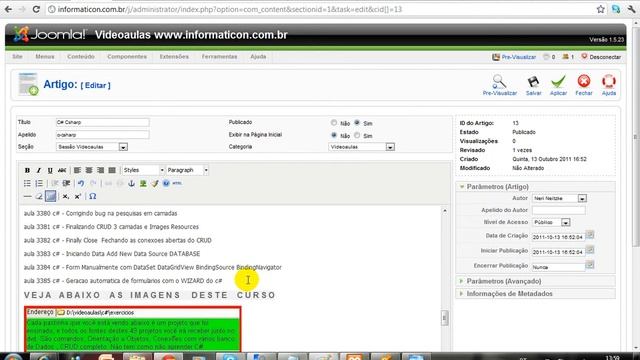aula 3904 joomla - criando um artigo de curso e linkando no menu Vande.avi смотреть онлайн