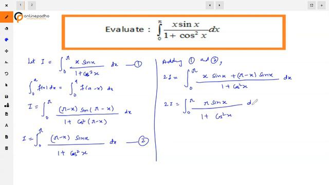 Evaluate int 0 to π x sin x / (1 + cos^2 x) dx смотреть онлайн