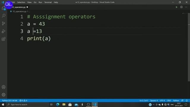 Assignment operators in python Programming। code learning। смотреть онлайн