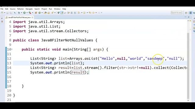 java 8 tutorial : How to filter null values from Stream in java? смотреть онлайн