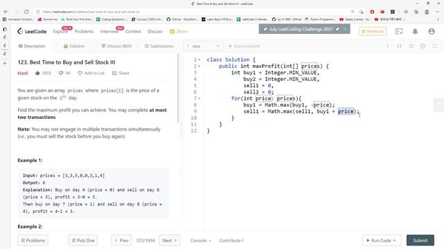 LeetCode 123 | Best Time to Buy and Sell Stock III | Array | Java смотреть онлайн