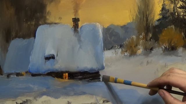 МОРОЗНЫЙ ВЕЧЕР. Как нарисовать ЗИМНИЙ ПЕЙЗАЖ маслом. "Сумерки" полная версия смотреть онлайн