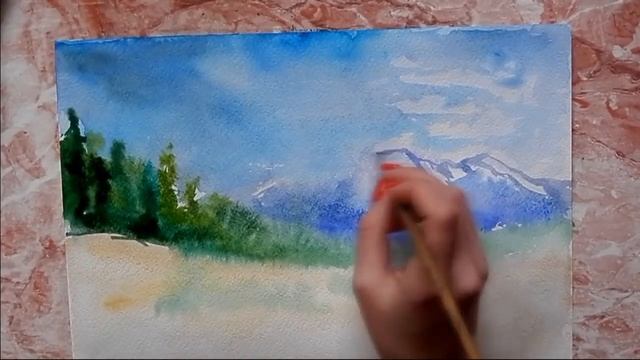 РИСУЕМ ГОРНЫЙ ПЕЙЗАЖ (АКВАРЕЛЬ) смотреть онлайн