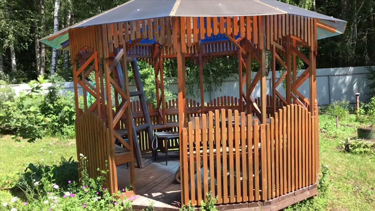 ОРИГИНАЛЬНАЯ КОНСТРУКЦИЯ ДЕРЕВЯННОЙ БЕСЕДКИ. смотреть онлайн