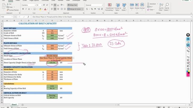 Lecture 5 - Bolt Capacity Calculation (Excel Sheet) - IS 800 (Bearing and Shearing Capacities) смотреть онлайн