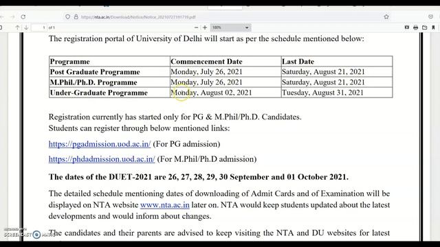 DUET 2021 - Delhi University Admission Notice for UG, PG, MPhil & PhD Programmes смотреть онлайн