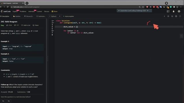LeetCode: 242. Valid Anagram - Python смотреть онлайн