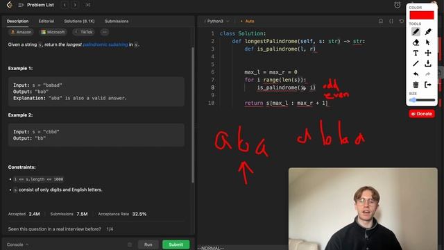 5. Longest Palindromic Substring - LeetCode Python Solution смотреть онлайн