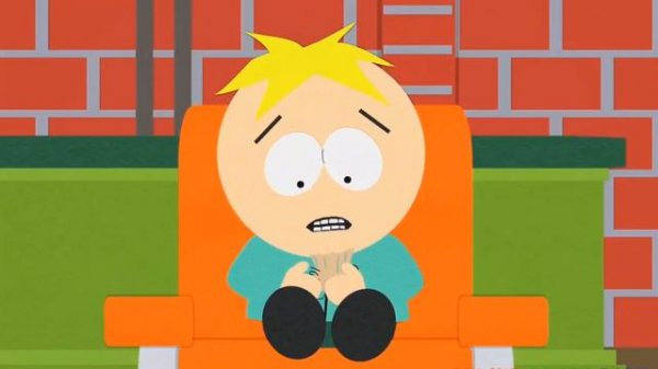 Баттерс на тв, с яйцами на подбородке))) Южный Парк.