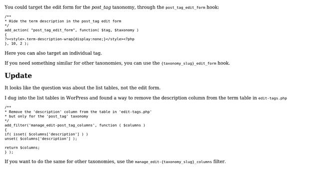 Wordpress: Hide the term description on the term edit page, for a given taxonomy (3 Solutions!!) смотреть онлайн