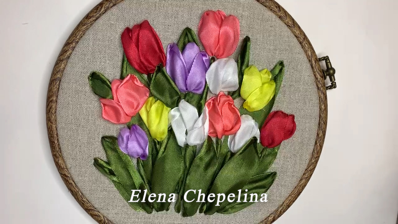 Тюльпаны из атласной ленты. Вышивка своими руками легко и просто.