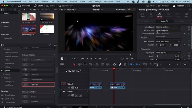Эффект Light rays в Davinci resolve - open fx смотреть онлайн