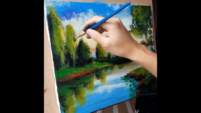 Рассвет на реке, лодка живопись маслом Dawn on the river, boat oil painting смотреть онлайн