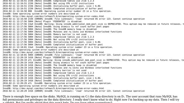 MySQL 5.6 Server start fails: InnoDB Operating system error number 23 смотреть онлайн