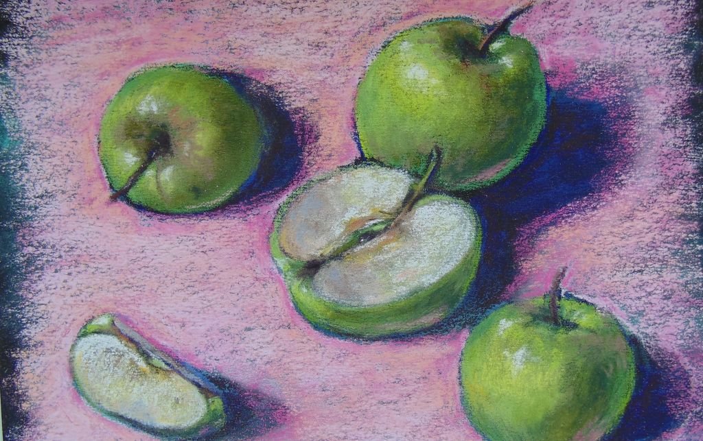 Обзор картины "Яблоки на розовой салфетке" - 22х28см, наждачная бумага, пастель. Виктория Цуканова смотреть онлайн