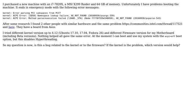 Ubuntu: X299 ACPI Error: UEFI or Driver/Kernel bug? смотреть онлайн