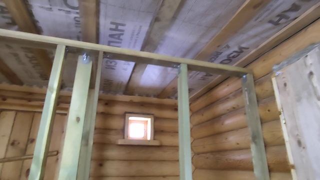 Каркасные перегородки в бревенчатом доме, бане.